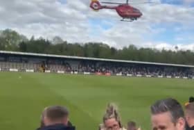 The air ambulance helicopter at the Hednesford Town match
