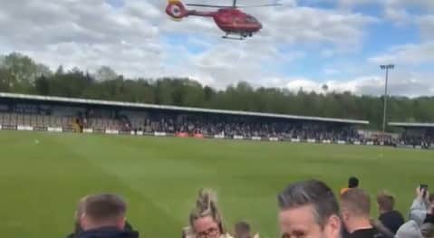 The air ambulance helicopter at the Hednesford Town match