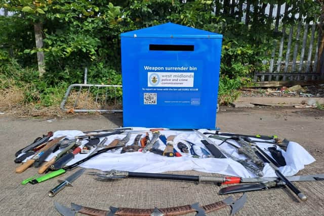 This bin was opened in the Black Country in 2024, and revealed a number of ninja swords, zombie knives, and a Klingon bat'leth (curved sword) from the TV series Star Trek