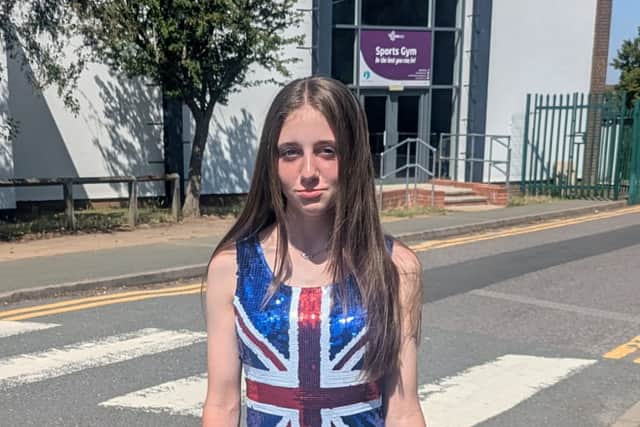 Courtney Wright and her Union flag dress