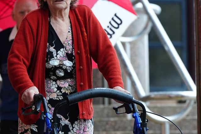 Sheila Hillman, 78, from Wolverhampton, spent £500 on travel and accommodation to see Daniel Graham and Adam Carruthers being sentenced at Newcastle Crown Court to four years and three months for criminal damage after the felling of the Sycamore Gap tree. Photo: Owen Humphreys/PA Wire