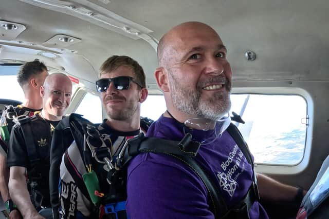 Neil Bayliss, CEO of Hubtel IT, in the aircraft before his skydive raising funds for Black Country Women's Aid. Photo: Skydive Langar / Hubtel IT Ltd