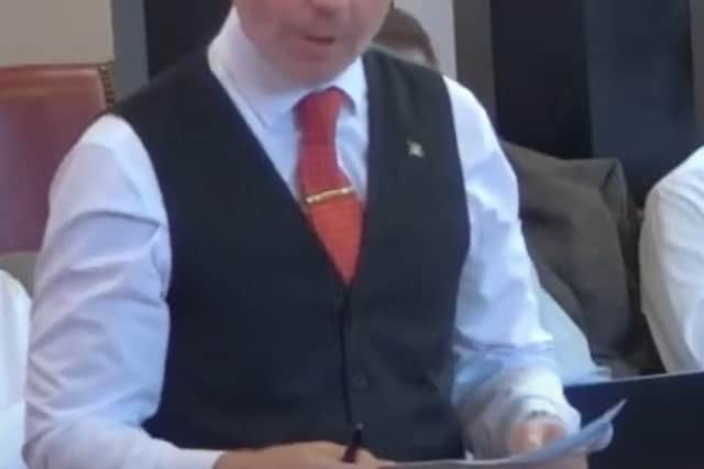 Dudley Labour leader Cllr Adam Aston during the debate at the council where he said thousands of sick days were being caused for workers by stress. Photo: Dudley MBC/YouTube