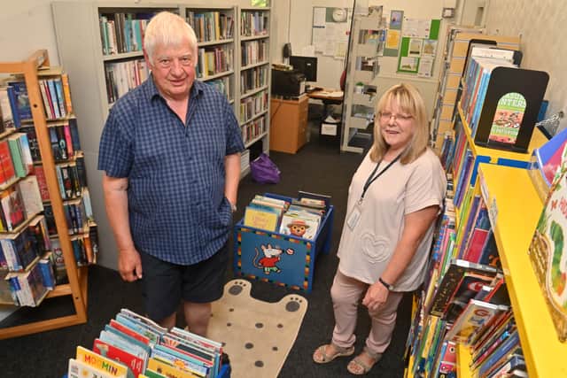 Alec Willis and Sally Hale at Gnosall library