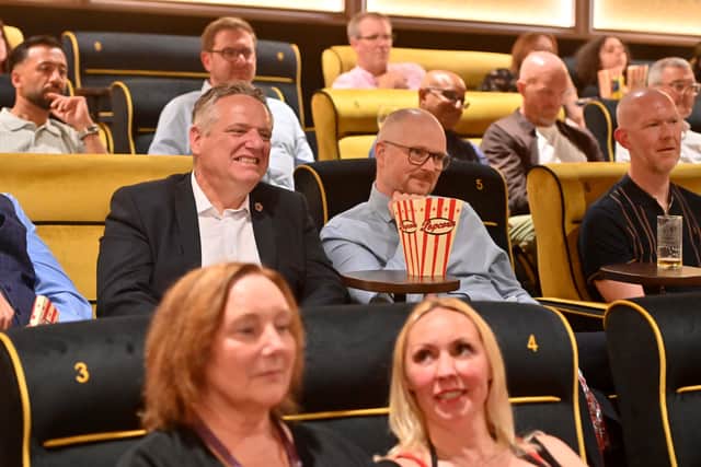 Invited guests enjoy a preview of films to come at the new Lockworks Cinema which opens on Friday