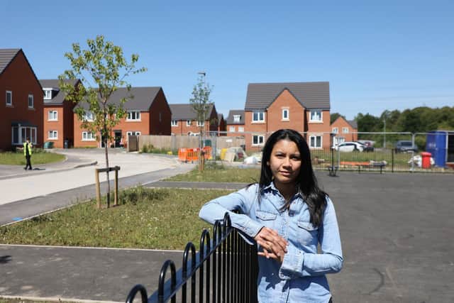 Najaah pictured on the play area on Buckthorn Drive at Hollington Grange estate in Stoke-on-Trent.