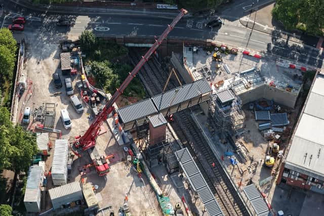 Installation of a pedestrian footbridge at the new Kings Heath railway station. PIC: WMCA