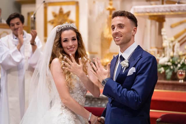Diogo Jota on his wedding day with wife Rute Cardoso