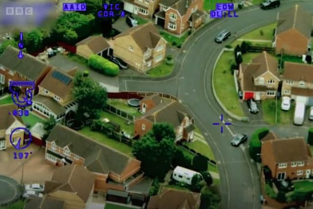 Helicopter footage following one of the vehicles driven by the suspects. Picture: BBC documentary Murder 24/7