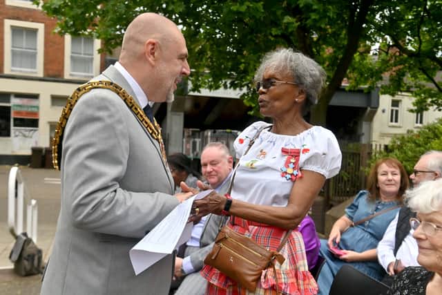 Mayor: Craig Collingswood and Mel Chevannes CBE who was the first African Caribbean councillor for Wolverhampton in 1981