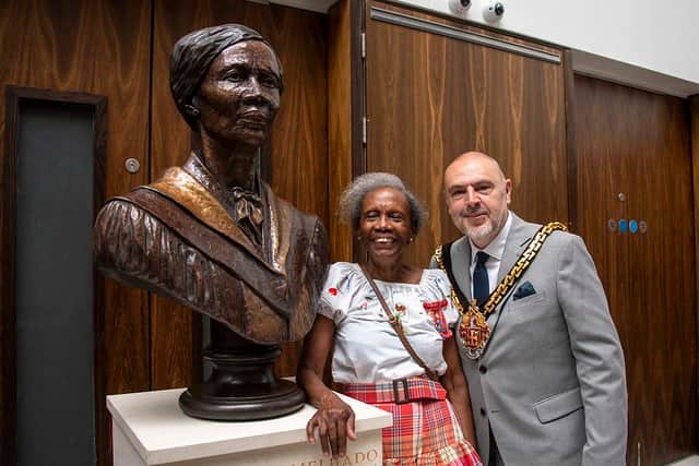 Mel Chevannes CBE and Wolverhampton Mayor Councillor Craig Collingswood at the art gallery.