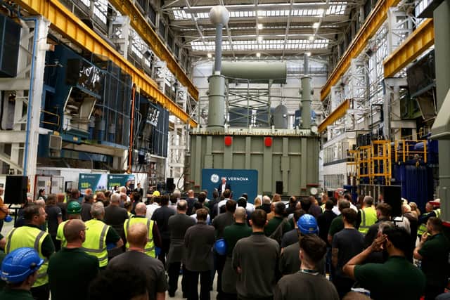 GE Vernova transformation launch event in Stafford. Zac Richardson - director offshore delivery at National Grid - giving a speech at the event