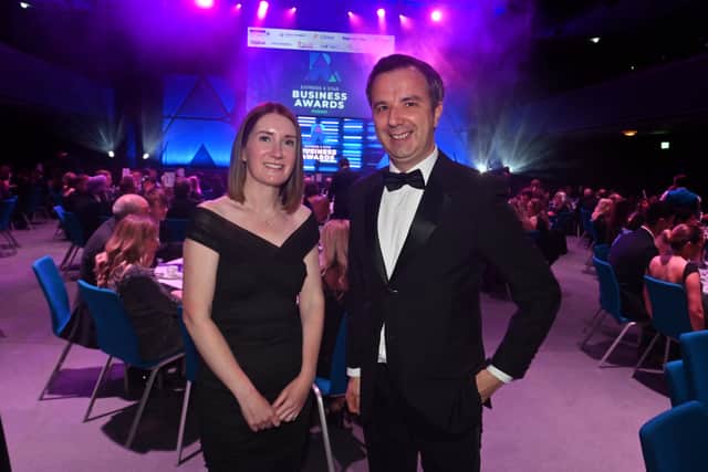 Clare Edwards and Chris Leggett at the 2025 Express & Star Business Awards