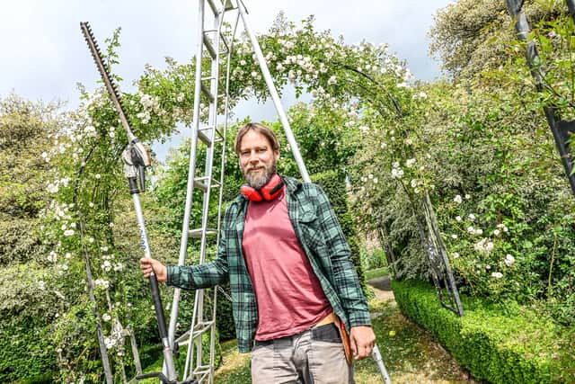 Head gardener at Birtsmorton Court in Malvern, Mike Gogerty, gearing up for the National Garden Scheme this Sunday, where visitors get a rare insight into the gardens of this beautiful medieval moated manor house.
