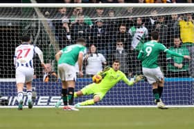 PLYMOUTH, ENGLAND - FEBRUARY 1: Ryan Hardie of Plymouth Argyle scores a goal to make it 1-1 from the penalty spot sending Alex Palmer of West Bromwich Albion the wrong way during the Sky Bet Championship match between Plymouth Argyle FC and West Bromwich Albion FC at Home Park on February 1, 2025 in Plymouth, England. (Photo by Adam Fradgley/West Bromwich Albion FC via Getty Images)