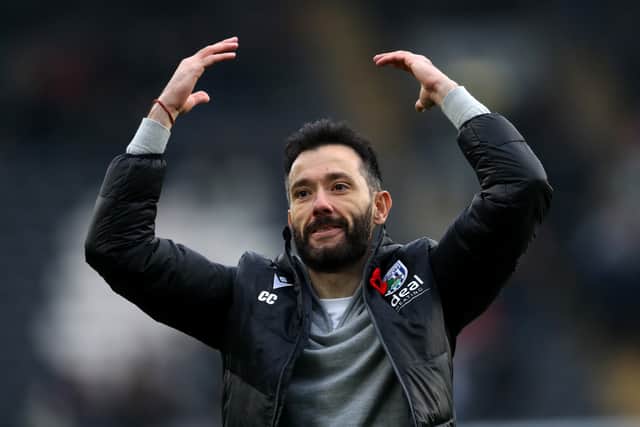  Carlos Corberan celebrates with the Albion fans at full time (Photo by Adam Fradgley/West Bromwich Albion FC via Getty Images)