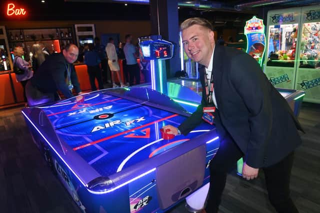 George Smith of Superbowl UK who is originally from Stafford takes on Express & Star senior reporter Paul Jenkins at Air Hockey.