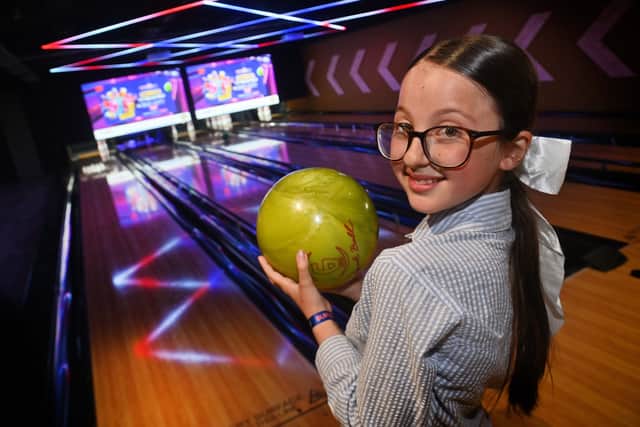 Izzy Boyce, aged 11 from Wolverhampton about to attempt to get a strike.