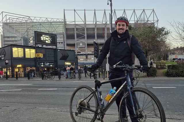 Stuart Bull outside St James' Park, home of Newcastle United.