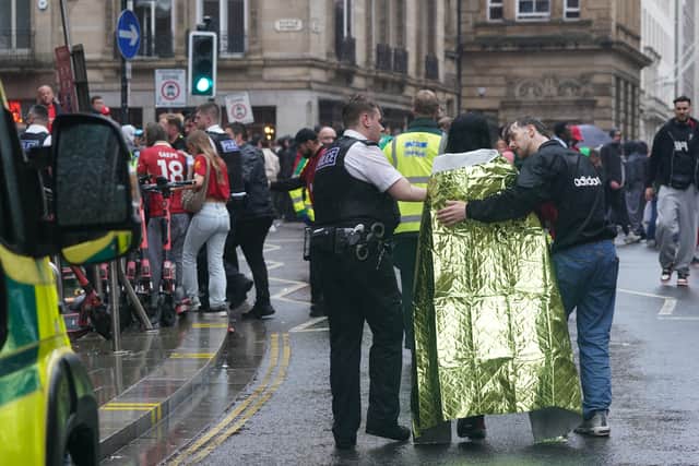 A car collided with pedestrians in Liverpool city centre (Owen Humphreys/PA)