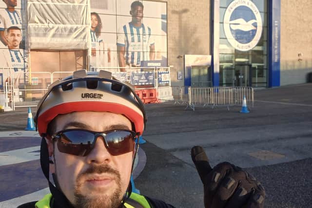Stuart Bull outside The Amex Stadium, home of Brighton & Hove Albion. 