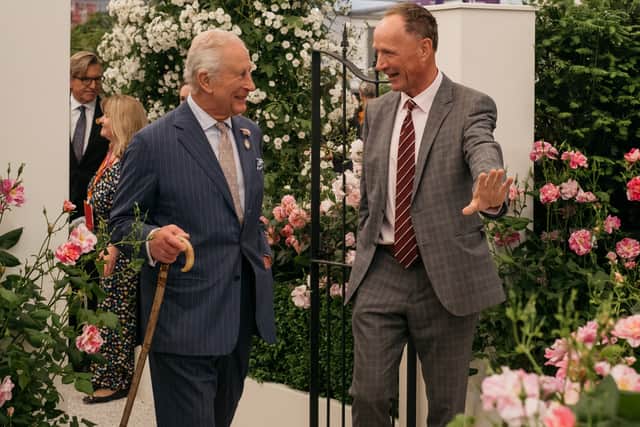 The King is welcomed by David Austin of David Austin Roses.