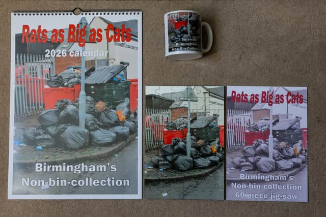 His calendar called "Rats The Size of Cats" costs £12.99 and is being sold alongside other bizarre merchandise such as "I've survived Birmingham's non bin collection" themed mugs and jigsaws.