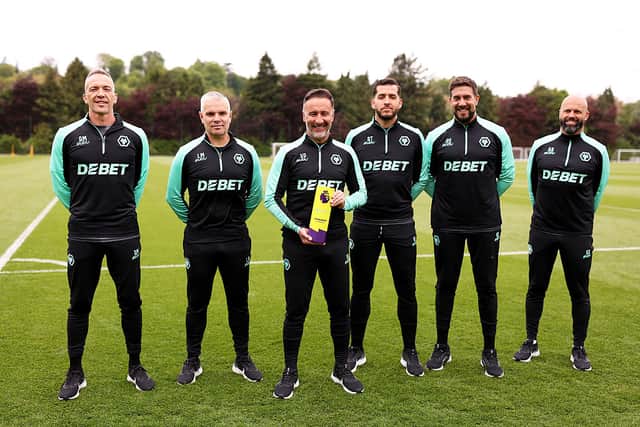 Vitor Pereira wins manager of the month for April, 2025, alongside his coaching staff Andre Monteiro, Luis Miguel, Adriano Teixeira, Ricardo Silva and Antonio Ascensao (Photo by Jack Thomas - WWFC/Wolves via Getty Images)