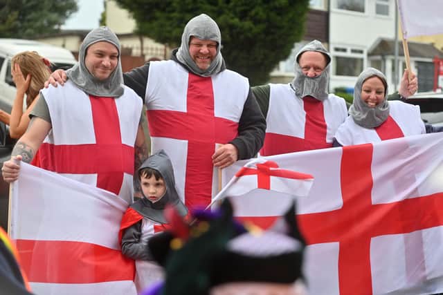 St George's Day Parade in Great Wyrley, organised by the Carnival committee, and finishing with a fete at Harrisons Club.