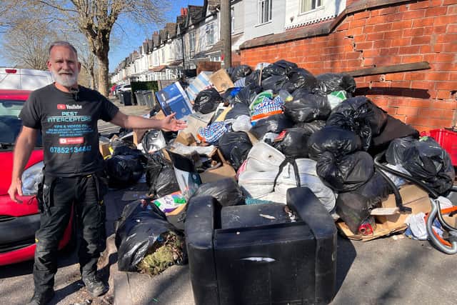 Christan Hems of Pest Interceptors on the rubbish-filled streets of Birmingham