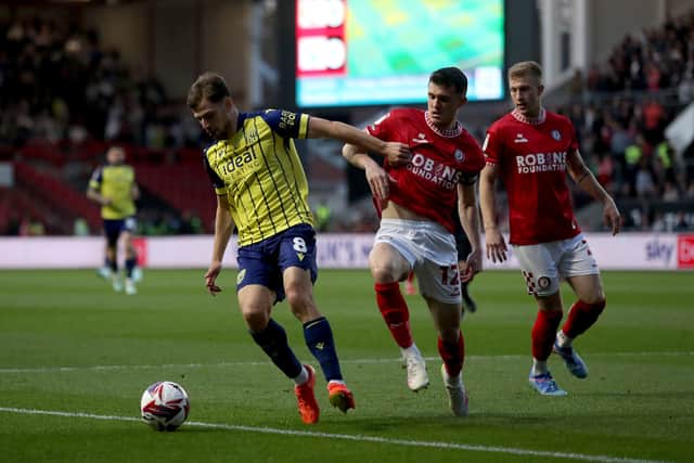 Jayson Molumby in action during West Brom's trip to Bristol City (Photo by Adam Fradgley/West Bromwich Albion FC via Getty Images)