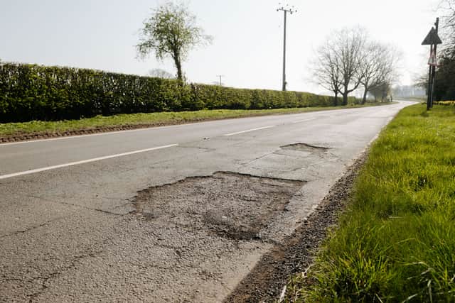 A pothole along the A442 Bridgnorth Road in Shropshire
