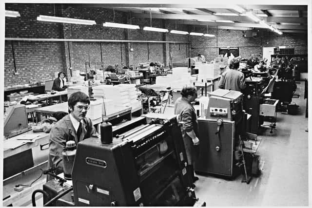 Craneprint, Dale Street, Bilston, 1979. The photograph shows inside the print shop.