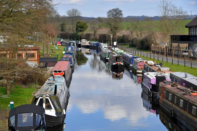 Narrowboats line the canal off Ashwood Lower Lane, Kingswinford, on Thursday