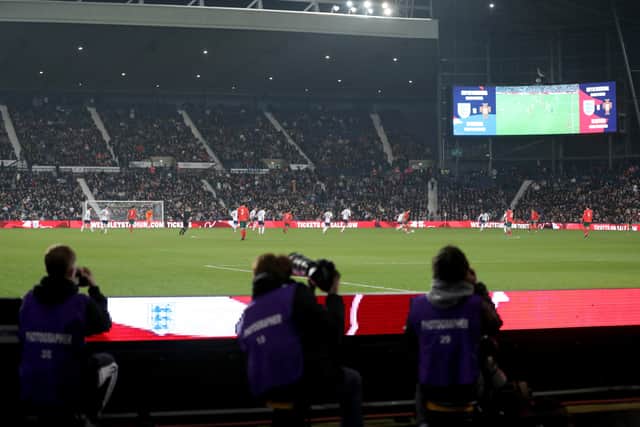 Fans watch on during England under 21s clash with Portugal at The Hawthorns (Photo by Adam Fradgley/West Bromwich Albion FC via Getty Images)