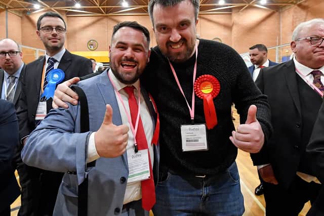 Councillors Andrew Tromans and Luke Hamblett celebrating their win in last year's local elections. They have both now quit the Labour Party.