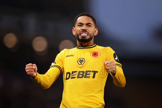 Matheus Cunha celebrates his goal against Southampton. (Photo by Jack Thomas - WWFC/Wolves via Getty Images)