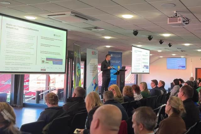 Tom Nadin, Staffordshire Chambers of Commerce speaks at the Staffordshire Funding Festival