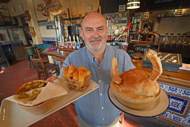 Pete Towler holds the iconic Desperate Dan pie, one of the staples of Mad O'Rourke's