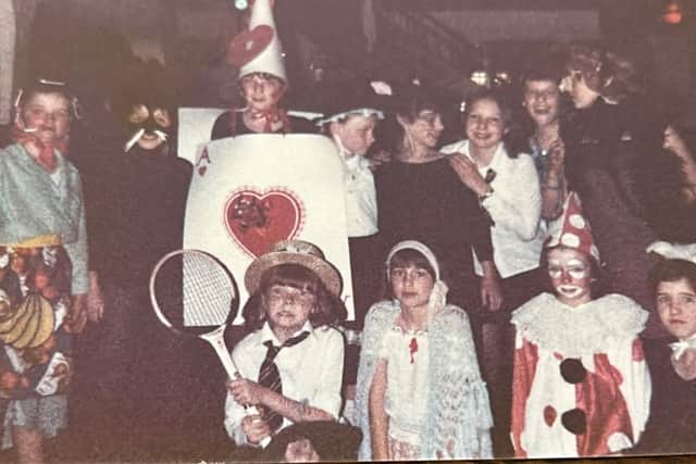 Young Suzi dressed as a clown for the 1980 Lafayette fancy-dress Christmas party