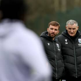Tony Mowbray Head Coach of West Bromwich Albion speaks to James Morrison First Team Assistant Coach (Photo by Adam Fradgley/West Bromwich Albion FC via Getty Images)