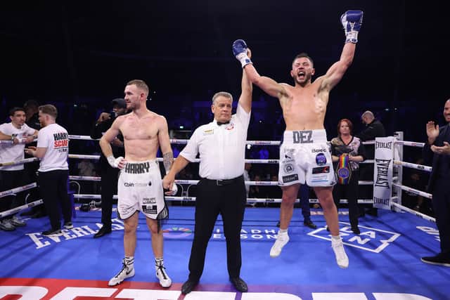 Nottingham, UK: Harry Scarff v Conah Walker, British Welterweight Title
25 January 2025
Picture By Mark Robinson Matchroom Boxing
Conah Walker celebrates his win with his team.