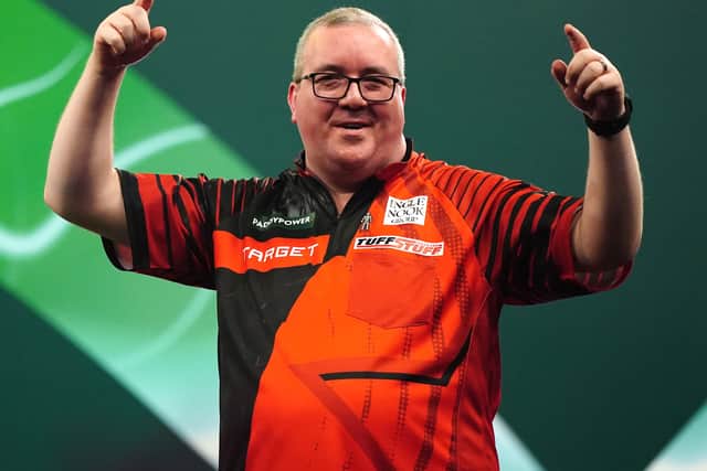 Stephen Bunting celebrates victory over Kai Gotthardt (Zac Goodwin/PA)