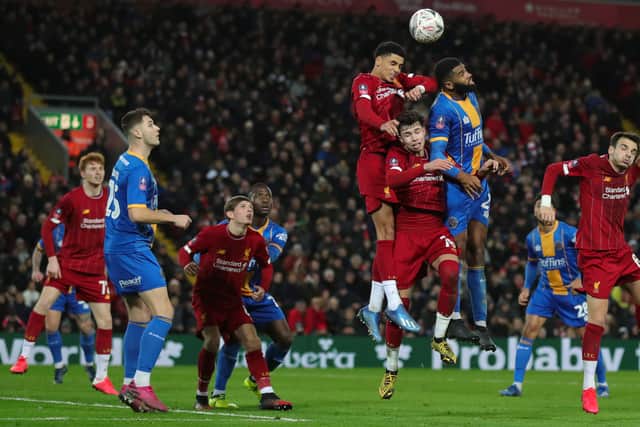 In action during Shrewsbury's FA Cup tie with Liverpool (AMA)