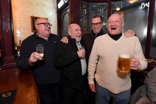 Eddie Clifford, Barry Busby, Terry Johnson and Graham Wood share a joke at the Posada