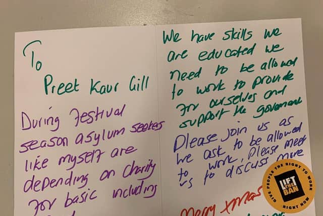 One of the messages highlighted the difficulty of being dependent on charities for support due to the ban on work