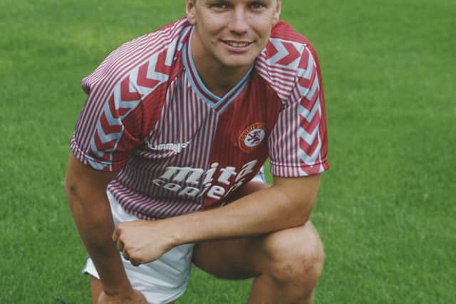 Gary Shaw pictured wearing the Hummel kit at a pre season photo call at Villa Park ahead of the 1987/88 season in August 1987 in Birmingham. (Photo by Rusty Cheyne/Allsport/Getty Images/Hulton Archive)