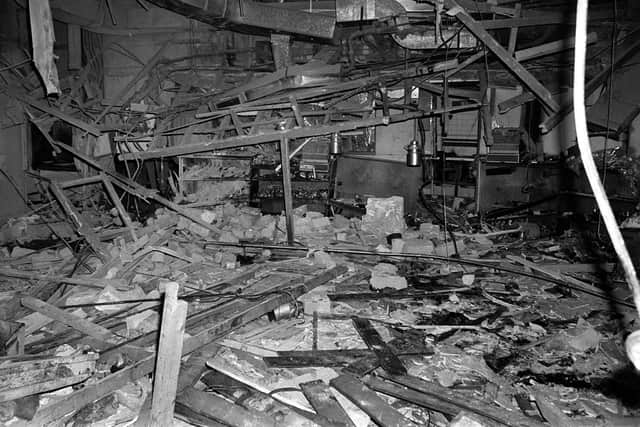 The wreckage left at the Mulberry Bush pub in Birmingham after a bomb explode