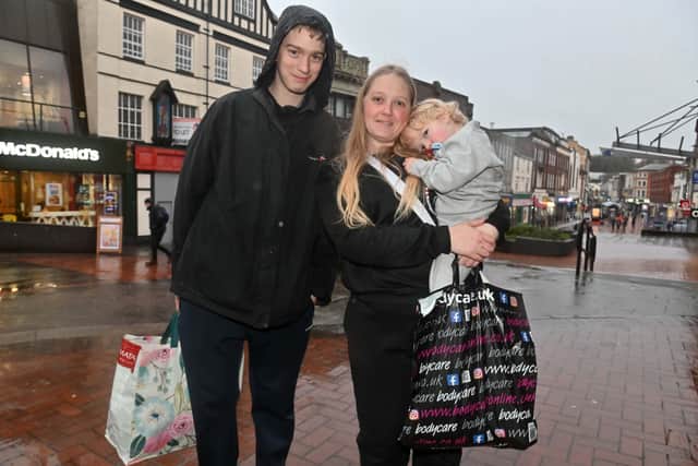 Callum Willis 18, Kirsty Haycock, and Kenzie Willis, three, from Stone Cross.
