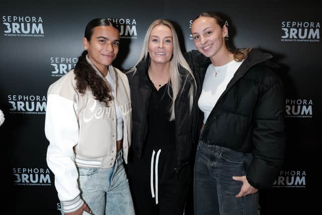 BIRMINGHAM, ENGLAND - NOVEMBER 12: Lily Agg (C) and guests attend the Sephora Birmingham VIP launch party at The Bullring & Grand Central on November 12, 2024 in Birmingham, England. (Photo by Dave Benett)